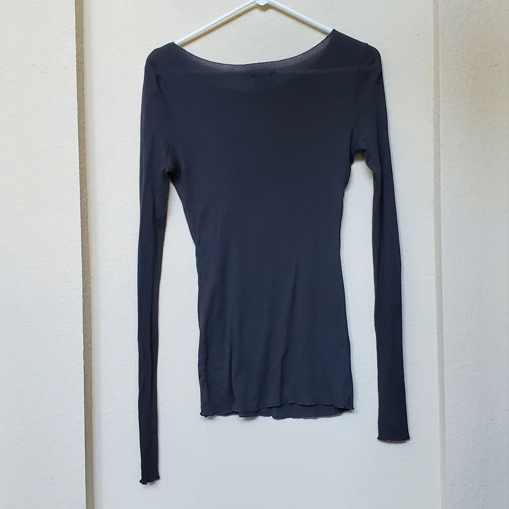 Free People Gray Fitted Long Sleeve Tee.  Size Small - Picture 3 of 5